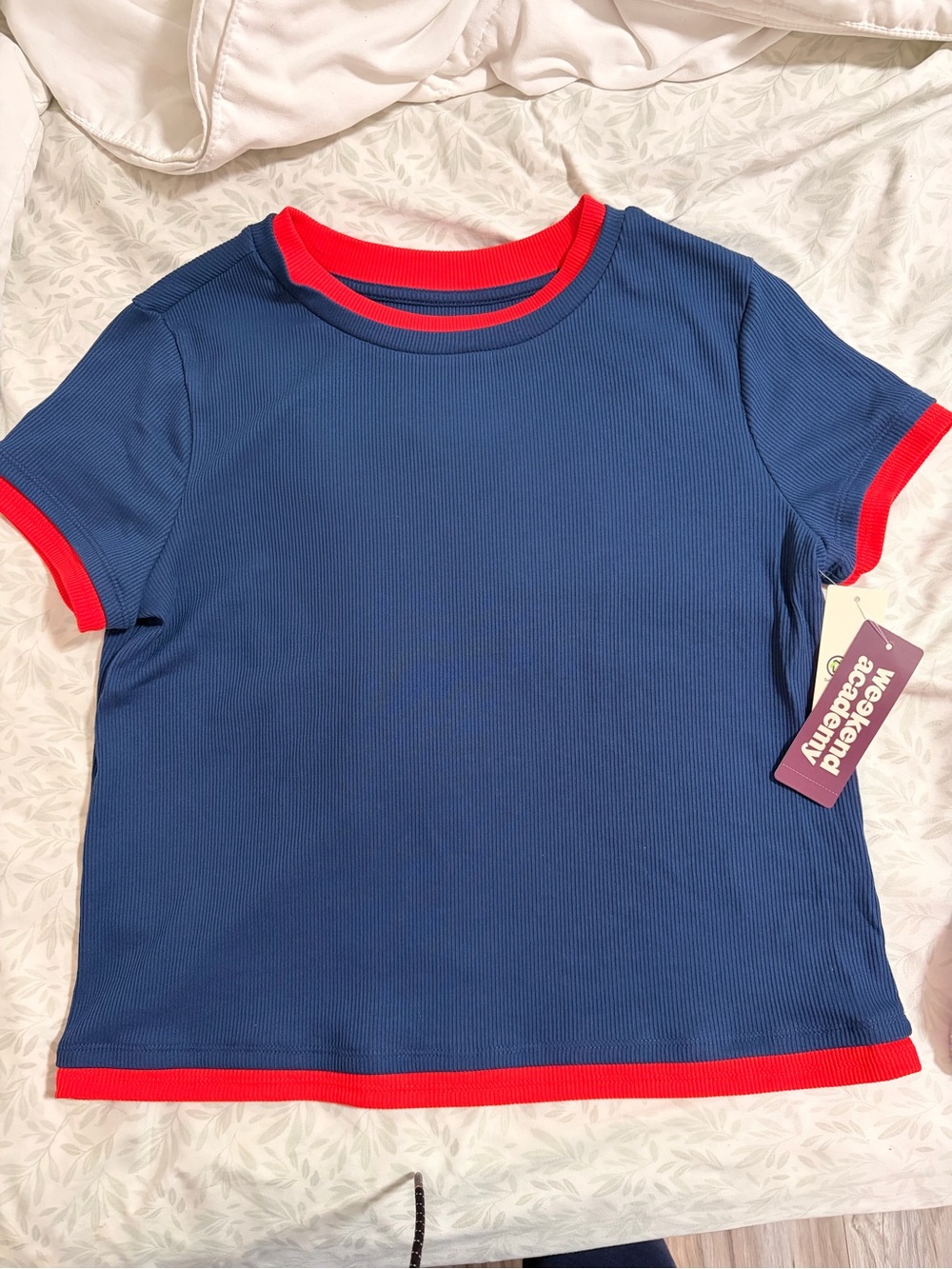 wonder nation Blue Ribbed Tee with Red Trim